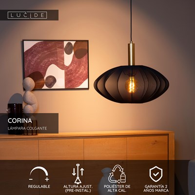 Lucide CORINA - Lámpara colgante - Ø 50 cm - 1xE27 - Negro